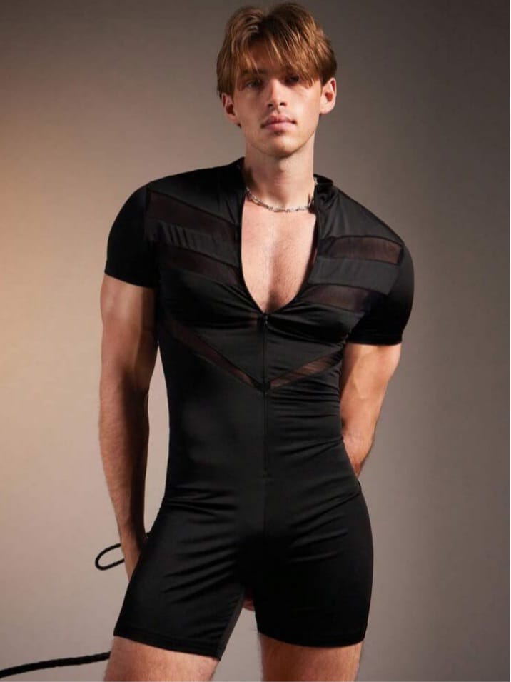 Men's Knitted Fashionable Casual Skinny Black Romper
